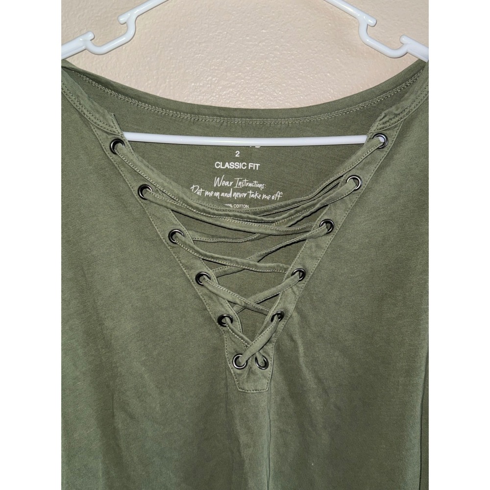 Torrid Classic Fit Olive Green Lace Up Grommet Long Sleeve Cotton Top Size 2X - Picture 3 of 5